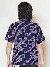 和モダン波柄MEN'S開襟シャツ