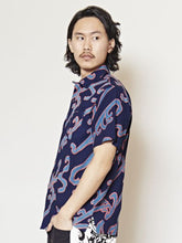 和モダン波柄MEN'S開襟シャツ