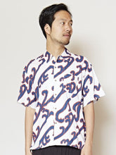 和モダン波柄MEN'S開襟シャツ