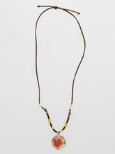 HAND MADE ガラス玉花模様ビーズネックレス