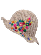 フラワー刺繍入りヘンプコットンハット