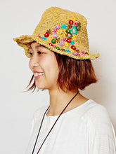 フラワー刺繍入りヘンプコットンハット