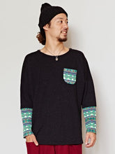 ジャガードニットパッチワークトップス / メンズポケットTシャツ