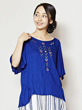 yul アフリカンビーズ刺繍フレアスリーブトップス